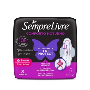 Absorvente Noturno Sempre Livre Suave C/ Abas C/ 8 Un.