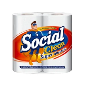 Papel Toalha Social Clean 2 Rolos C/ 50 Toalhas